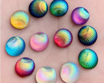 Shell Cabochons, Beach Cabochons, Mermaid Cabochons, Shell Flatbacks, 10mm Cabochons, Mermaid Flatbacks, Beach Flatbacks, Shell Applique,