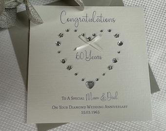 Personalised 60th Diamond Anniversary Card: For any recipients ~ Mum Dad, Special Friends, Nanna Grandad