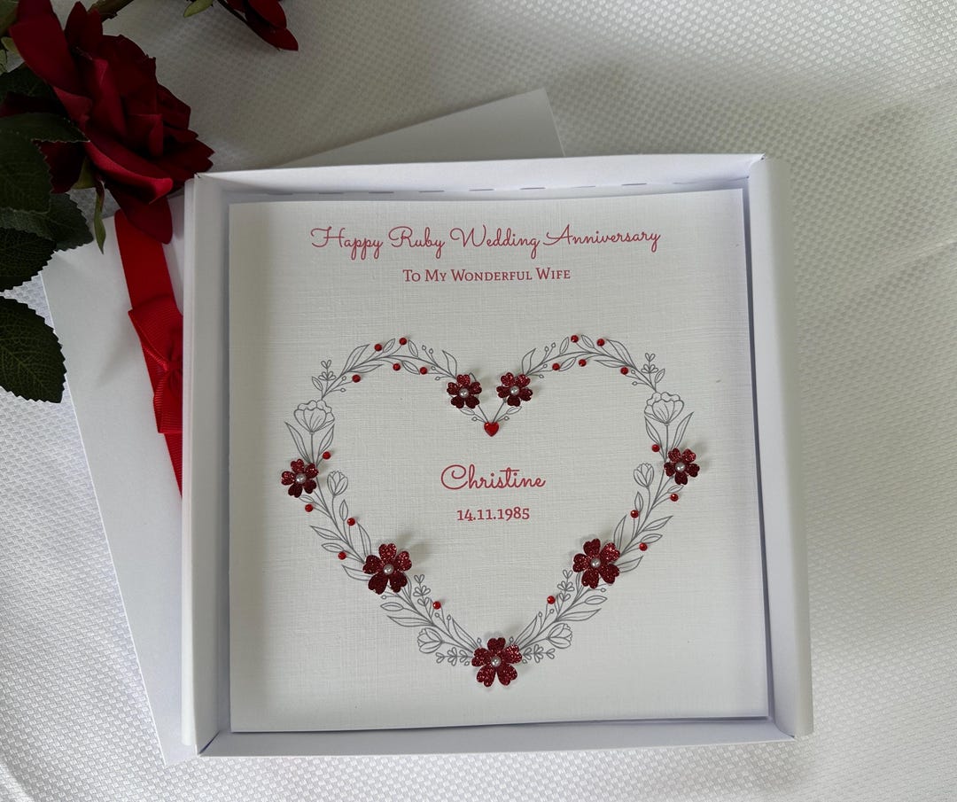 Personalised Luxury Boxed 40th Ruby Anniversary Card: Large 8" X 8" for ...