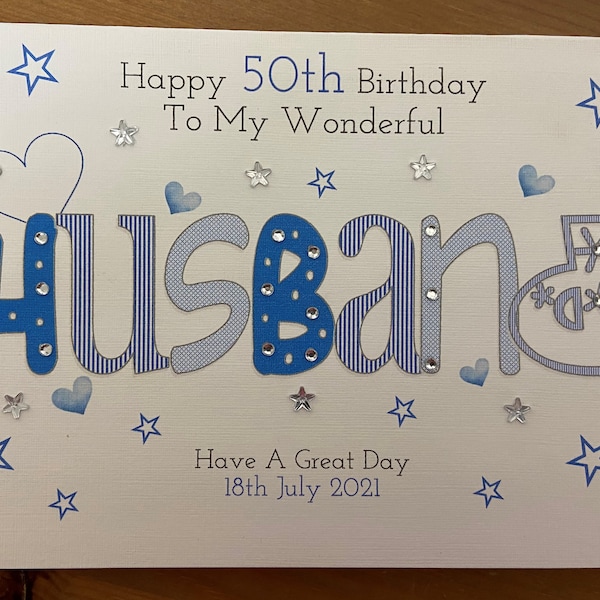 Personalised Handmade HUSBAND Birthday Card 30th, 40th, 50th, 60th, 70th, Printed to suit any age