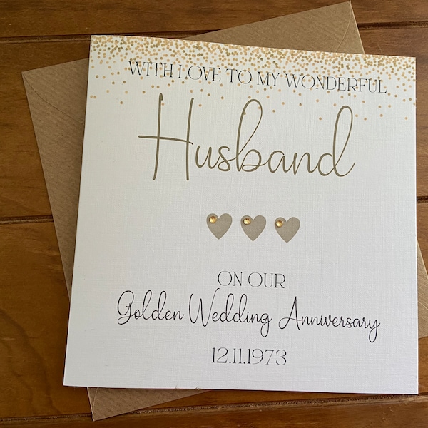 Personalised Handmade Golden (50th) Wedding Anniversary Card HUSBAND