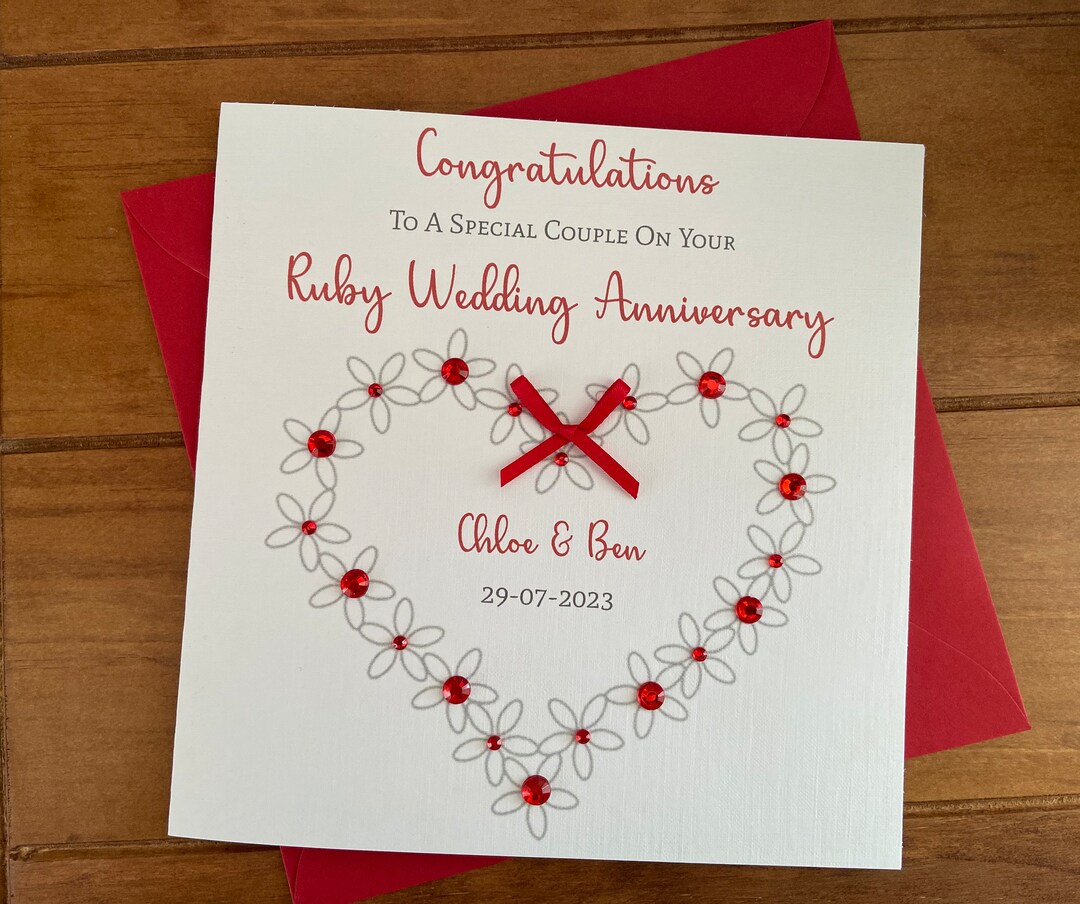 Personalised Handmade RUBY 40th Wedding Anniversary Card, Mum and Dad ...