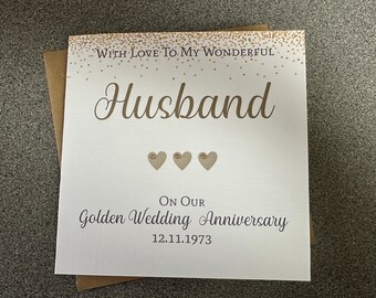 Personalised Handmade 50th Wedding Anniversary Card. Husband Wife ...
