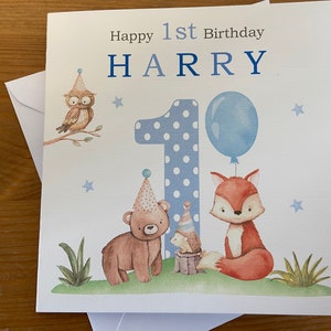 Personalised Handmade Birthday Card BOY, WOODLAND ANIMALS, 1st, Birthday Card, 2nd, 3rd, 4th, 5th, Any Age