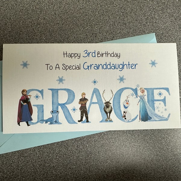 Personalised  NAMED DISNEY FROZEN Themed Birthday card, 3rd, 4th, 5th, 6th, 7th, Any Age, Daughter, Granddaughter, Niece, Little Girl