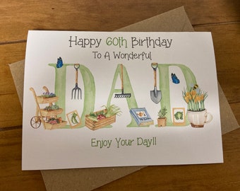 Handmade Personalised Birthday Card DAD Gardening Themed, Daddy, Father, Step Dad 30th, 40th, 50th, 60th, 70th, 80th 90th, 100th