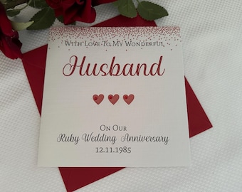 Personalised Handmade Ruby (40th) Wedding Anniversary Card HUSBAND,
