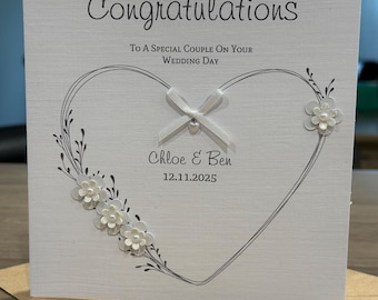Personalised Wedding Day Card, Engagement ~ Anniversary ~ Vow Renewal Card, Heart and Flowers
