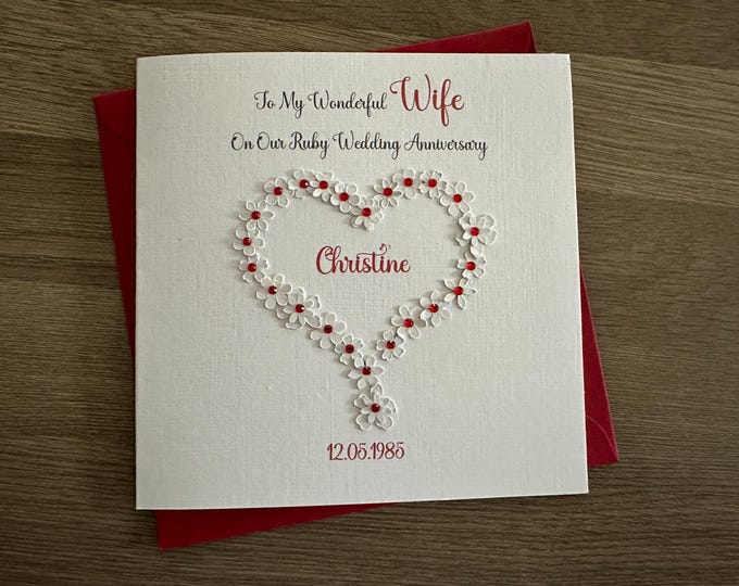 Ruby Wedding Anniversary Card, Personalised and Gift Boxed 40th ...