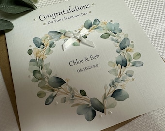 Personalised Wedding Day Card, Engagement, Anniversary, Vow Renewal, Eucalyptus/Greenery