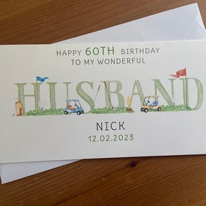 Handmade Personalised HUSBAND Golf Themed Birthday card, | 30th, 40th, 50th, 60th, 70th | Dad, Grandson, Brother, Uncle, Son, Grandad