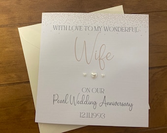 Personalised Handmade Pearl (30th) Wedding Anniversary Card WIFE