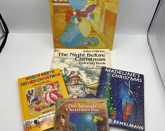 Vintage Children's Christmas Book Lot: Madeline, Noddy, Dragon