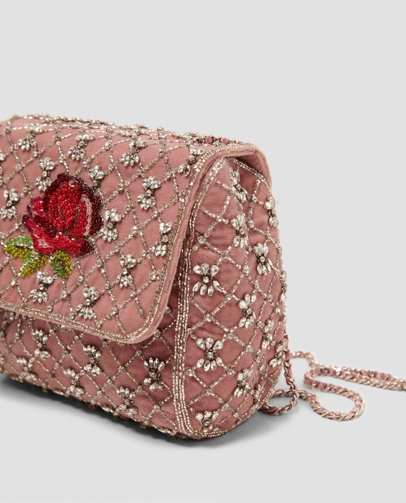 zara pink beaded bag