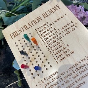 Jeu de rami French Frustration - 5 joueurs - Français, fait main, fabriqué au Canada, bois d'érable, rangement pour chevilles, idée cadeau