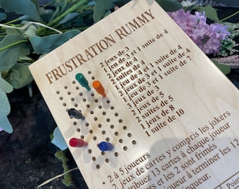 French Frustration Rummy Game - 5 Players - Francais, Handmade, Canadian-Made, Maple Wood, Peg Storage, Gift Idea