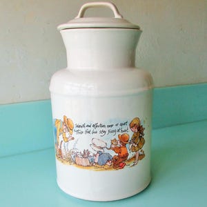 Ships FREE! 10&quot; McCoy Vintage Cookie Jar w Original Holly Hobbie Kids + Kittens, McCoy USA 263 Kitchen Canister &#39;Young at Heart&#39;, Pet Treats