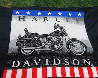 Ships FREE! Rare Biederlack USA "Harley-Davidson" Motorcycle Throw Blanket EXC Condition,  Vintage Harley Merchandise  Red White Blue 4x4.5'