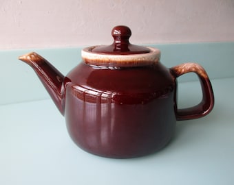 Ships FREE! McCoy Dripware Teapot MINT Condition!  Farmhouse Vintage Brown + Tan Drip-Glazed Tea Pot 5.5 Cup Stoneware Pottery  Made in USA!