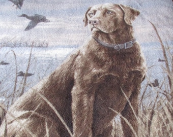 Ships FREE! 4x5 ft Jos Hautman Blanket w Chocolate Lab /Labrador Retriever Dog, Duck Pond  TWIN Bedspread /Throw Lightweight Fleece Bedding