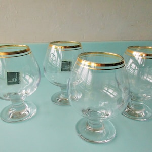 Ships FREE! Vintage Crystal Brandy Snifters Gold Edge Set of 4 Vintage 1990s Cognac Glasses 12oz Hand-Blown Circleware European Crystal MINT