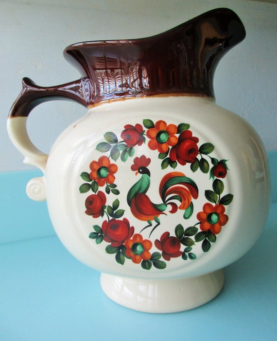 【希少品】McCoy　マッコイ　ビンテージ　花瓶　USA　コレクション Ships FREE! Mccoy Pottery Pitcher No 202 Flower Rooster Motif 10