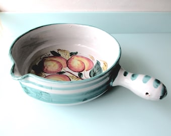 Ships FREE! 12"d Italian Spaghetti Dinner Bowl w Serving Handle, Spout, Handpainted Tomato Motif  Rustic Pottery Bowl Capris  Italy Ceramic!