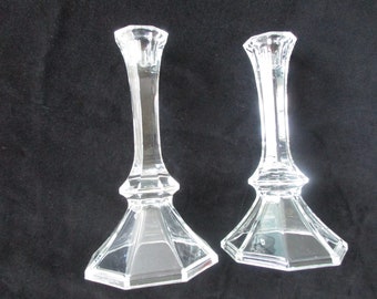 Ships FREE! 8" Crystal Taper Candleholders Vintage Pair of 2 Fluted Octagon Candle Holders Classic Dinner Table Decor  Heavy Crystal