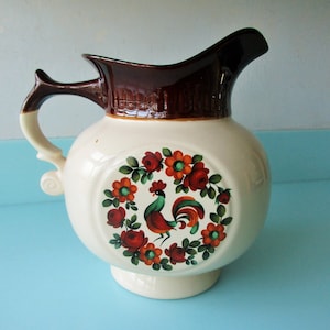 Ships FREE! Mccoy Pottery Pitcher No 202 Flower Rooster Motif 10