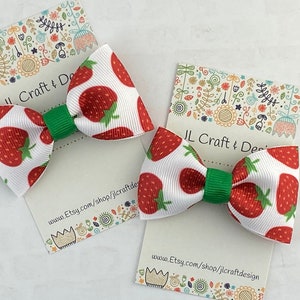 Strawberry Hair Bow, Strawberry Hair Clip, Strawberry Bow, Fruit Hair clip, Red Hair Clip, Summer Hair Bow,  Strawberry pigtail