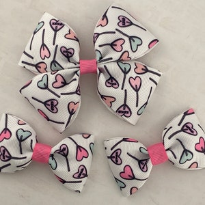 Valentine&#39;s Day Hair Bow, Heart Lollypop Hair Bow, Girl Hair Bow, Toddler Hair Bow, Baby Hair Bow, Baby Headband