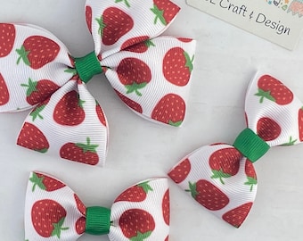 Strawberry Hair Bow, Strawberry Hair Clip, Summer Hair Bow, Strawberry Dress up, Fruit Hair Bow, Girls Hair Bow, Strawberry Birthday,