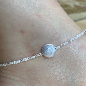 Coin Pearl Beaded Anklet, Pearl Anklet, Beaded Anklet, White Anklet, Handmade Beaded Pearl Anklet