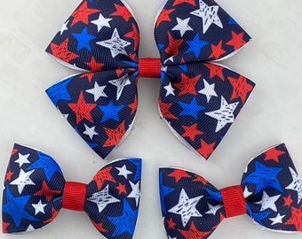 4th of July Star Hair Bow, Patriotic Hair Bow, Red White Blue Star Hair Bow, Girl Hair Bow, Toddler Hair Bow, Baby Bow, Baby Headband