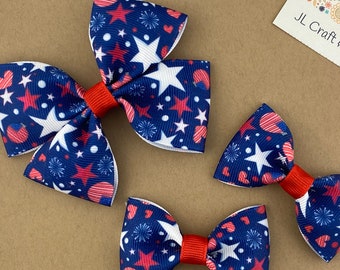 4th of July Hair Bow, Independence Day Bow, Patriotic Hair Bow, Red White Blue Hair Clip, Toddler Hair Bow, Baby Headband, Pigtail Hair Bow