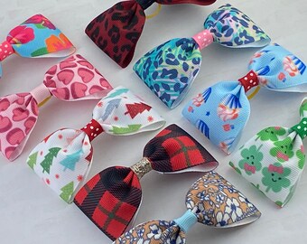 Dog Hair Bows, RubberBand and Clip Dog Hair Bow, 3.5 inch Hair Bow for Dogs, Rubber Band Dog Hair Bows, Bows for Dogs, Bow Clips for Dog