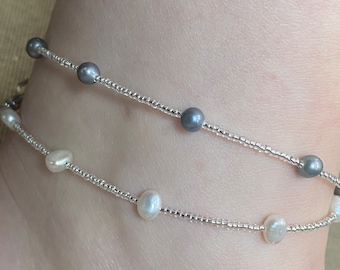 Tobillera de perlas, pulsera de tobillo de perlas, tobillera de verano, tobilleras, tobillera con cuentas, tobillera de perlas de agua dulce