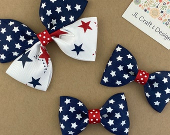 4th of July Bow, Stars and Stripes Bow,  Patriotic Bow, Patriotic Hair Bow, Independence Day Bow, Red White and Blue Bow