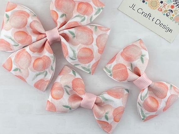 Peach Hair Bow, Peach Hair Clip, Peach Bow, Peach Hair Accessory, Peach Headband, Fruit Hair Bow, Peach Pigtail Bow, Peach Birthday Bow