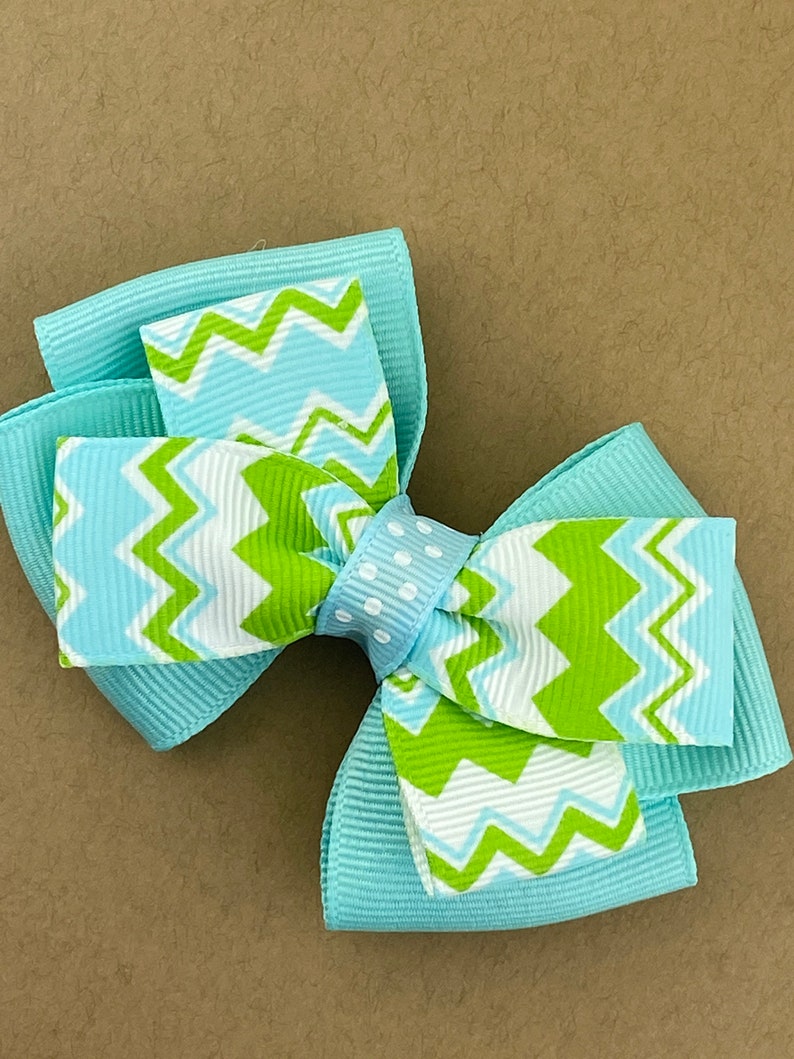 Teal Chevron Bow Chevron Hair Clip Girls Hair Clip Green Bow Chevron Bow Teal Hair Clip Teal Hair Bow Teal Hair Bow Chevron Hair Bow