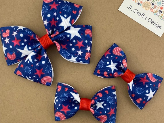 4th of July Hair Bow, Independence Day Bow, Patriotic Hair Bow, Red White Blue Hair Clip, Toddler Hair Bow, Baby Headband, Pigtail Hair Bow