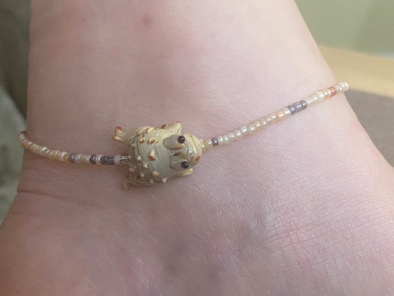 Toad Anklet, Frog Anklet, Toad Ankle Bracelet, Beaded Anklet, Handmade Anklets, Beaded Toad Anklet