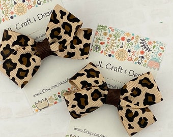 Cheetah Hair Bow....Cheetah and Tan with Black Maribou Puff...Girls Hair Bow...Toddler Hair Bow