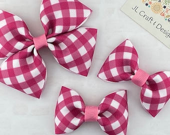 Pink Gingham Hair Bow, Gingham Hair Bow, Gingham Pigtail Bow, Gingham Baby Headband, Pink Gingham Bow, Pink Hair Bow, Toddler Hair Bow