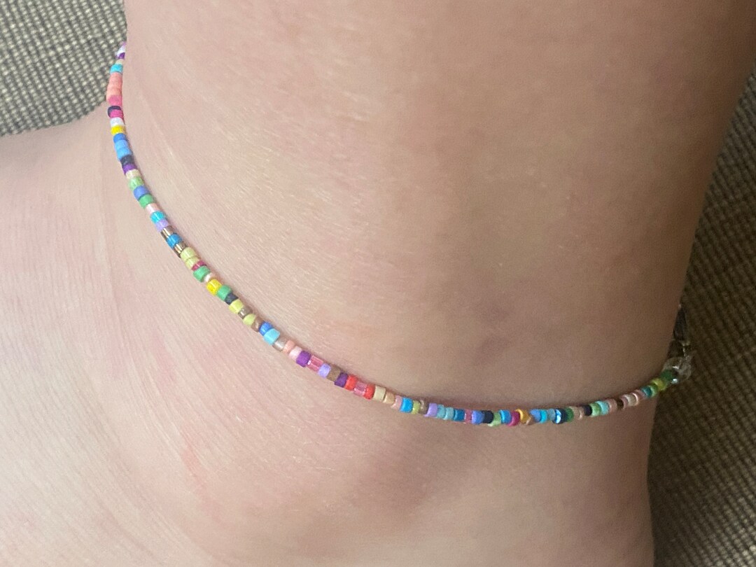 Multi-colored Boho Beaded Anklet, Dainty Anklet, Beaded Anklet ...
