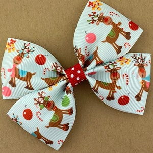 Christmas Hair Bow, Christmas Hair Clip, Christmas Bow, Girls Hair Bow, Ruldoph reindeer hair bow, Baby Christmas Hair Bow, Stocking Stuffer zdjęcie 2