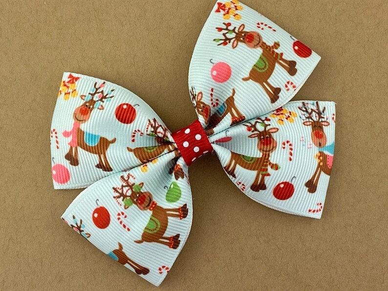 Christmas Hair Bow, Christmas Hair Clip, Christmas Bow, Girls Hair Bow, Ruldoph reindeer hair bow, Baby Christmas Hair Bow, Stocking Stuffer zdjęcie 2