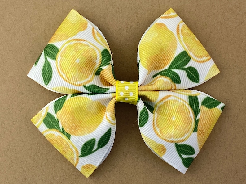 Lemon Hair Bow Lemon Bow Lemon Print Bow Headband Summer Etsy