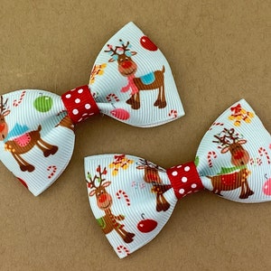 Christmas Hair Bow, Christmas Hair Clip, Christmas Bow, Girls Hair Bow, Ruldoph reindeer hair bow, Baby Christmas Hair Bow, Stocking Stuffer zdjęcie 5