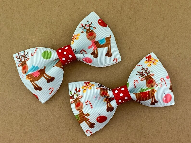Christmas Hair Bow, Christmas Hair Clip, Christmas Bow, Girls Hair Bow, Ruldoph reindeer hair bow, Baby Christmas Hair Bow, Stocking Stuffer zdjęcie 5